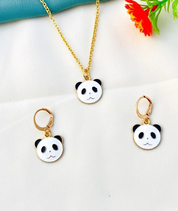 Panda Pendant For Girls And Women With Earrrings - Free, White
