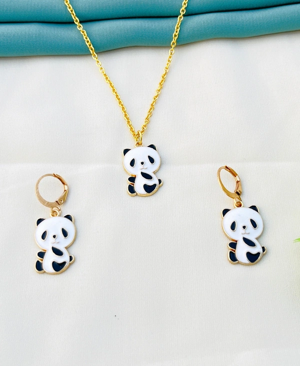 Panda Pendant For Girls And Women With Earrings - Free, Black