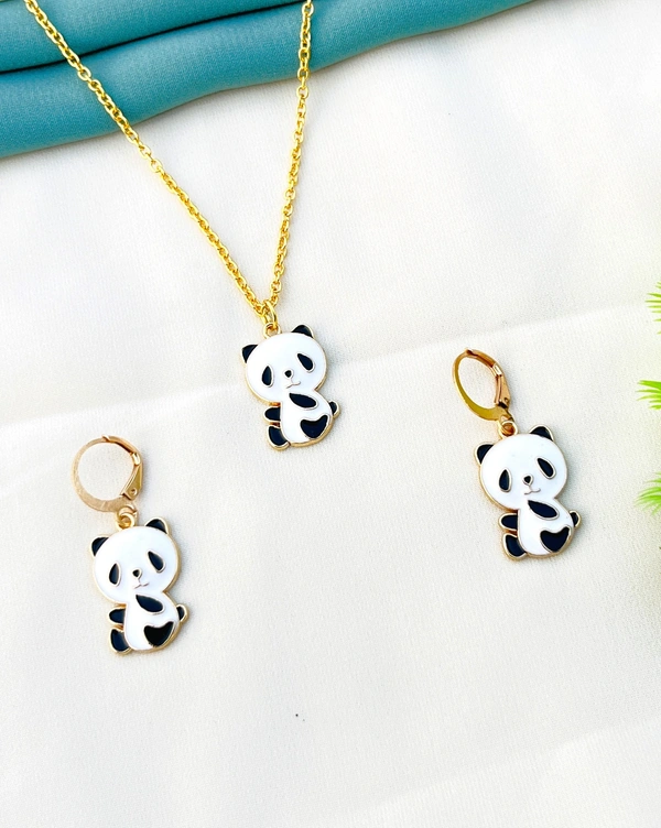 Panda Pendant For Girls And Women With Earrings - Free, Black