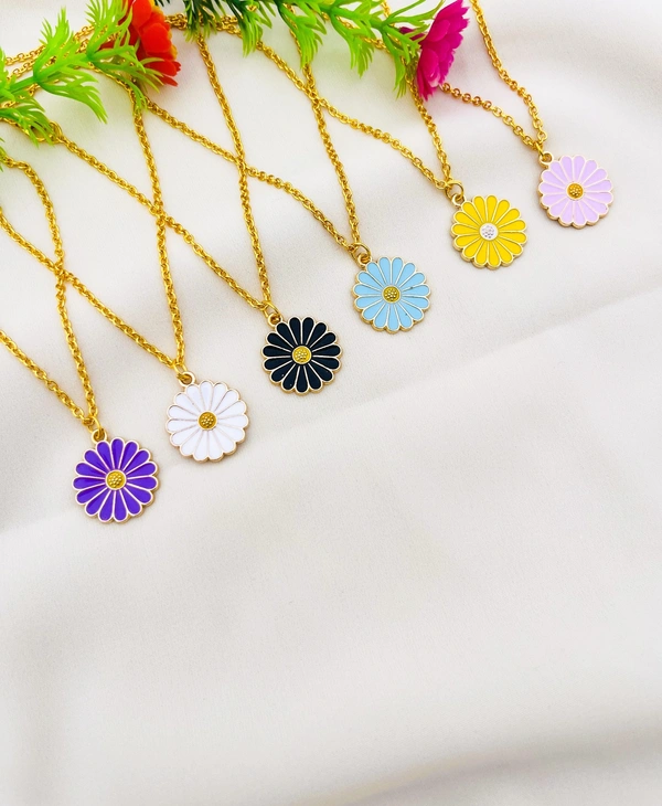 Daisy Pendant With Hoop Earrings For Girls And Women - Free, Multi