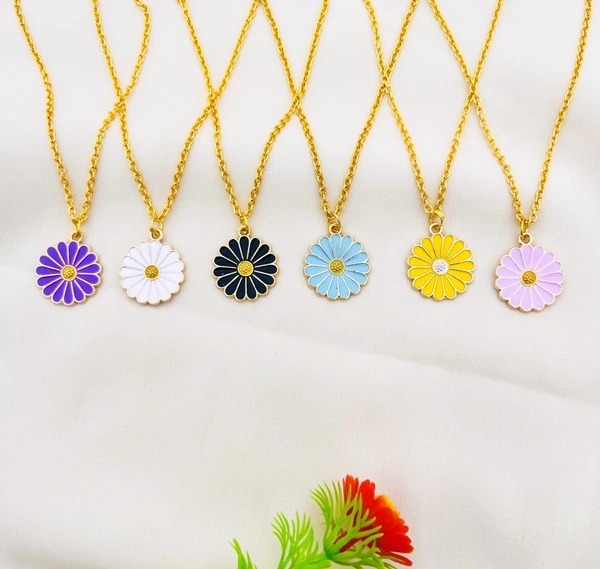 Daisy Pendant With Hoop Earrings For Girls And Women - Free, Multi
