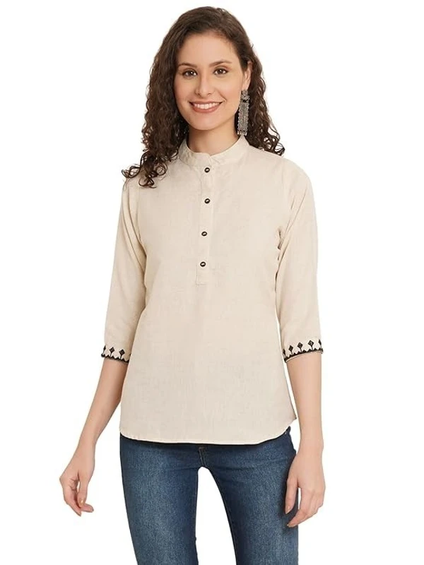 Brownverse Pure Cotton Causal Women Short Kurti - XS, Off White