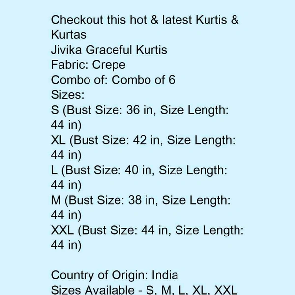 Graceful Kurta (pack Of 6( - Multi color , M, L, XL, XXL