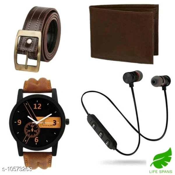 Watch With Bluetooth Headphones, Belt, Wallet Free ( Pack Of Combo)  - black , free 