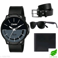 Watch With Belt, Wallet, Sunglasses Free  - black 