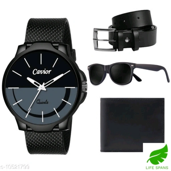 Watch With Belt, Wallet, Sunglasses Free  - black 