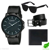 Watch With Belt, Wallet, Sunglasses Free  - black 