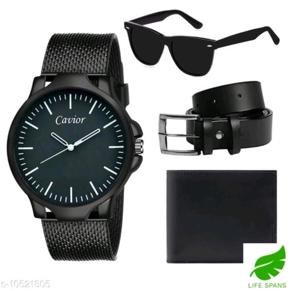 Watch With Belt, Wallet, Sunglasses Free  - black 