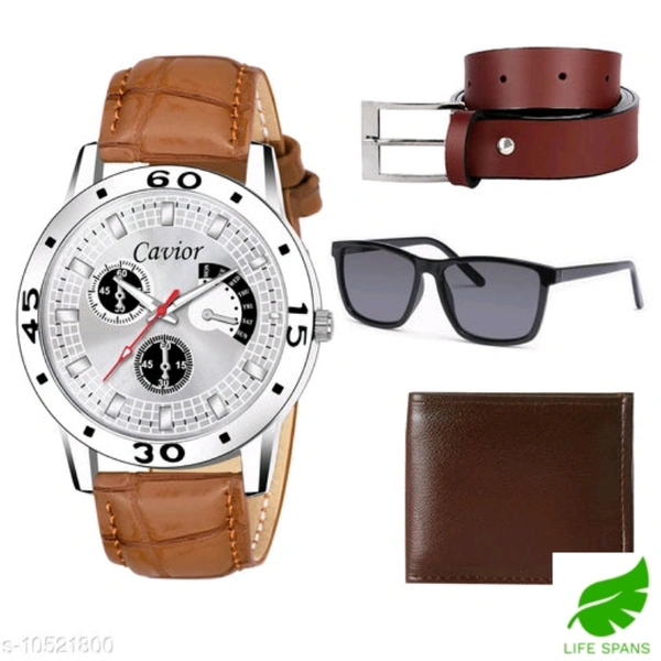 Watch With Belt, Wallet, Sunglasses Free  - brown 