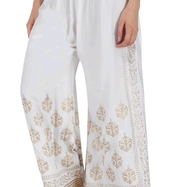 Printed Reyon Plazzo  - White 
