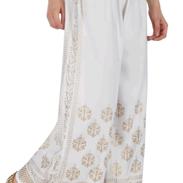 Printed Reyon Plazzo  - White 