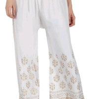 Printed Reyon Plazzo  - White 