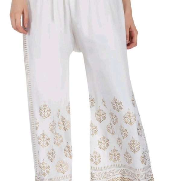 Printed Reyon Plazzo  - White 