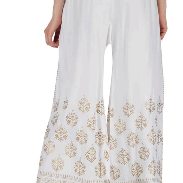 Printed Reyon Plazzo  - White 
