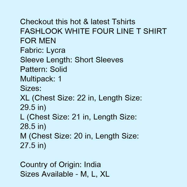 Four Line T-shirt For Men  - White , S, M, L, XL, XXL