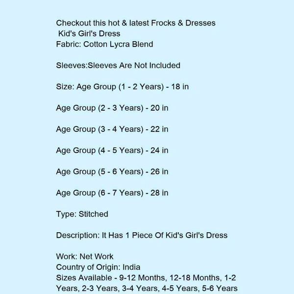 Gown Frocks For Girls  - Multi color , 2 to 9 years 