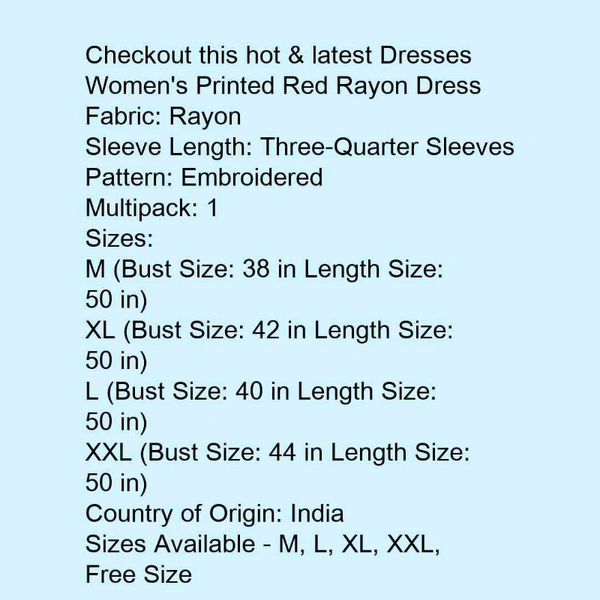 Gown Kurtis Reyon Dress  - Multi color , M, L, XL, XXL