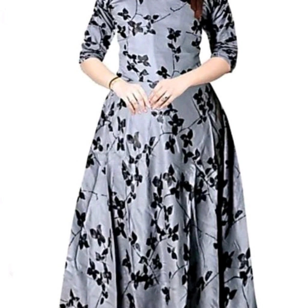 Gown Flower Printed Kurtis For Women  - Grey Flowers printed , M, L, XL, XXL