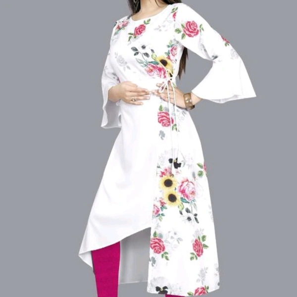 Attractive Kurtis For Women  - white flowers print, M, L, XL, XXL