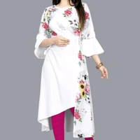 Attractive Kurtis For Women  - white flowers print, M, L, XL, XXL