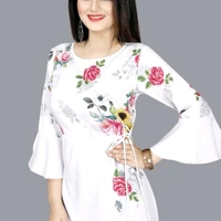 Attractive Kurtis For Women  - white flowers print, M, L, XL, XXL