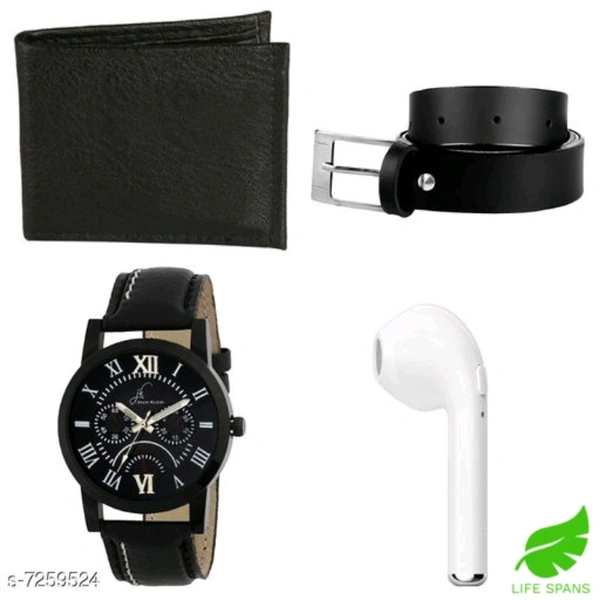 Watch With Bluetooth Earbud, Wallet, Belt Free  - black , free 