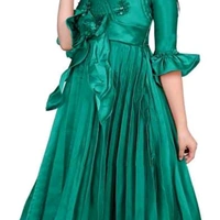 Fancy Kids Grow Frocks  - green , 7 to 14 years 