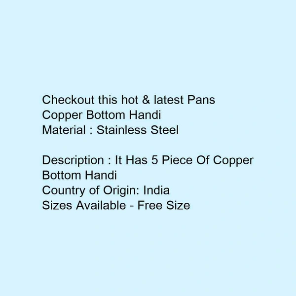 Pans Copper Bottom Handi  - stainless steal , Multi 