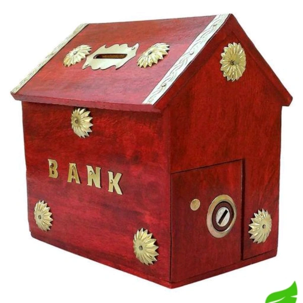 Wood Piggy Bank  - Red , small 
