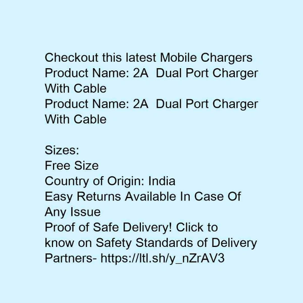 2A Dual Port Charger With Cable  - white , free 