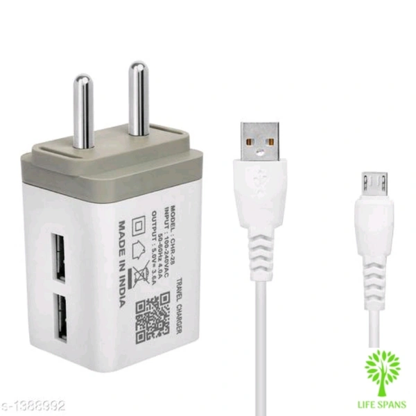2A Dual Port Charger With Cable  - white , free 