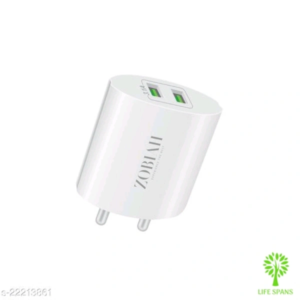 2A Dual Port Charger With Cable  - White 