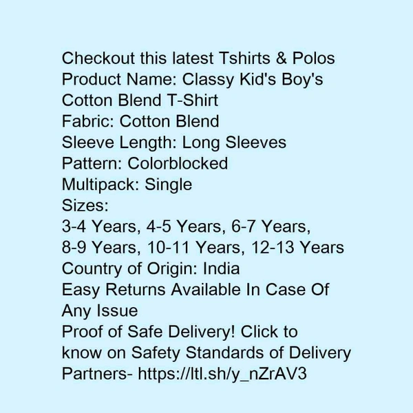 Full Sleeve T-shirt Cotton For Boys  - Multi colored , 4-13 years 