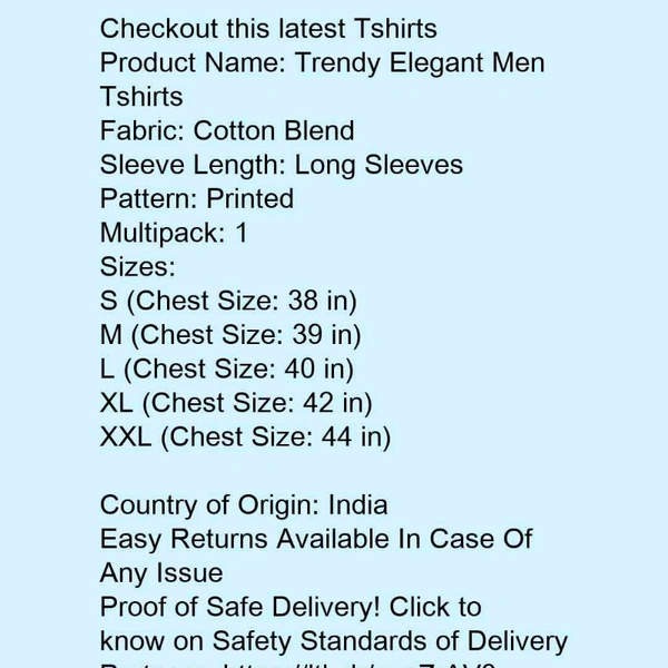 Full  Sleeve T-shirt For Men  - Multi colored , S,M,L,XL,XXL