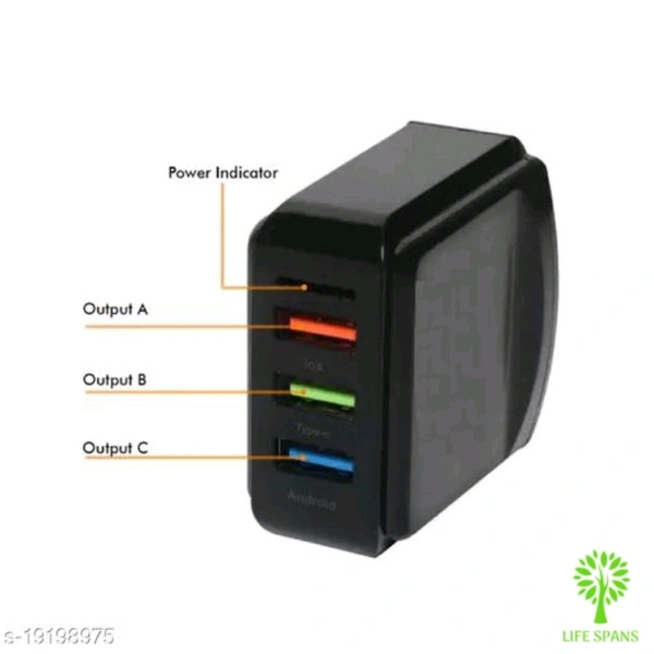 3 In 1 Dash Fast Charger With USB Cable  - Black , free 