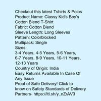 Full Sleeve T-shirt For Boys  - Multi colored , 7-14 years 