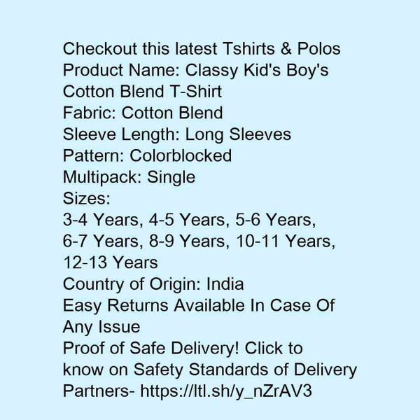Full Sleeve T-shirt For Boys  - Multi colored , 7-14 years 