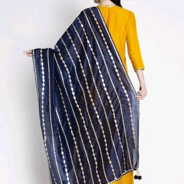 Silk Dupatta For Women  - black / White , 2 mtr