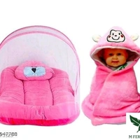Baby Bed N Bed Protector With Towel Free - pink, 0-6 month