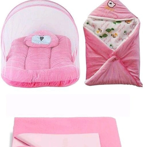 Baby Bed N Bed Protector With Towel Free - pink, 0-6 month