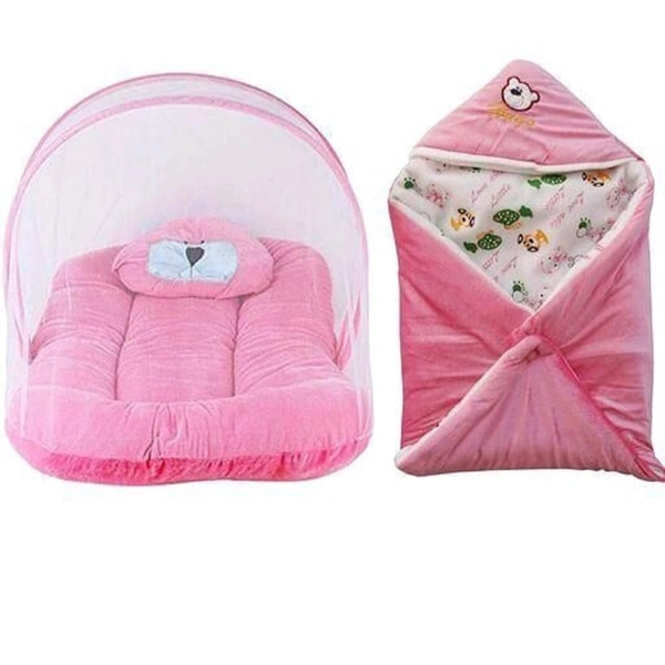 Baby Bed N Bed Protector With Towel Free - pink, 0-6 month