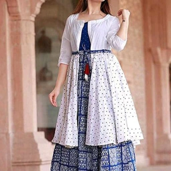 Kurtis For Women  - white n blue , S, M, L, XL, XXL