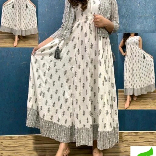Three Quarter Sleeve Reyon Kurtis  - white n grey , S, M, L, XL, XXL