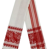 Assamese Poly Cotton Gamcha Red and White Japi Design (Pack-2) - red n White , 1.5 m