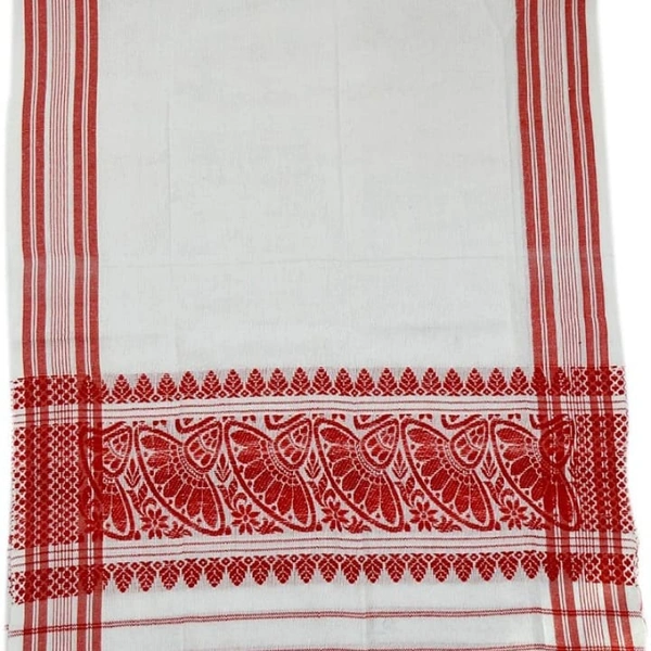Assamese Poly Cotton Gamcha Red and White Japi Design (Pack-2) - red n White , 1.5 m