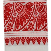 Assamese Poly Cotton Gamcha Red and White Japi Design (Pack-2) - red n White , 1.5 m