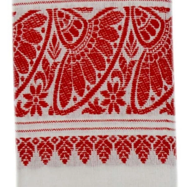 Assamese Poly Cotton Gamcha Red and White Japi Design (Pack-2) - red n White , 1.5 m