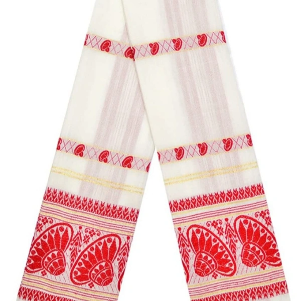 Assamese Poly Cotton Gamcha Red and White Japi Designer (Pack-2) - Red  n White , 1m