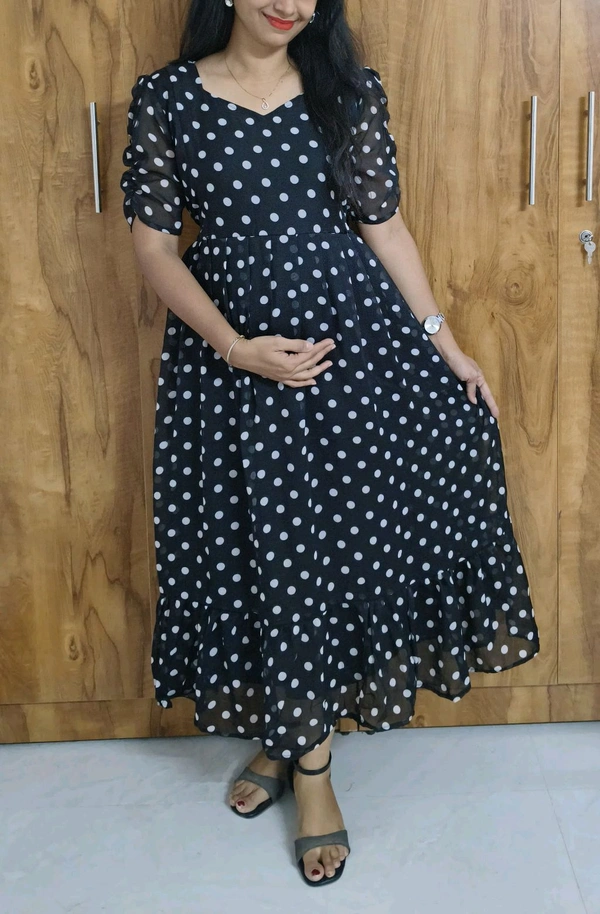 Black Polka-Georgette Feeding kurti - XXL, Black