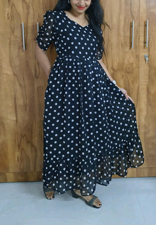 Black Polka-Georgette Feeding kurti - XXL, Black